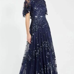 Mac Duggal Elegant Navy Blue Sequin Evening Gown